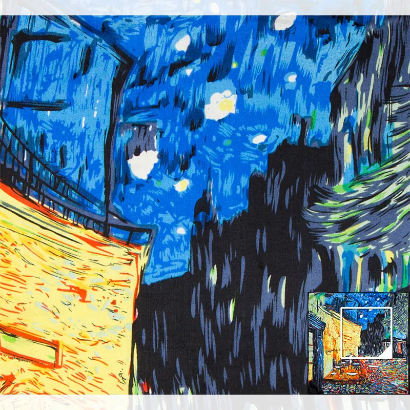 Оптовая продажа 100% чистый Шелковый платок кафе на террасе ночью шелковый шарф