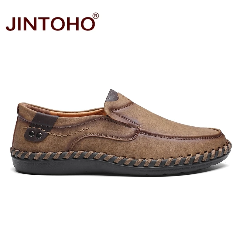 Туфли JINTOHO мужские из натуральной кожи модная повседневная обувь без застежки