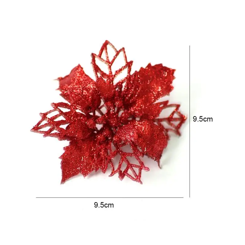 

1pc Artificial Flowers For Decoration Glitter Poinsettia Fake Flowers DIY Home Wedding Decoration Flower Head Christmas Dropship