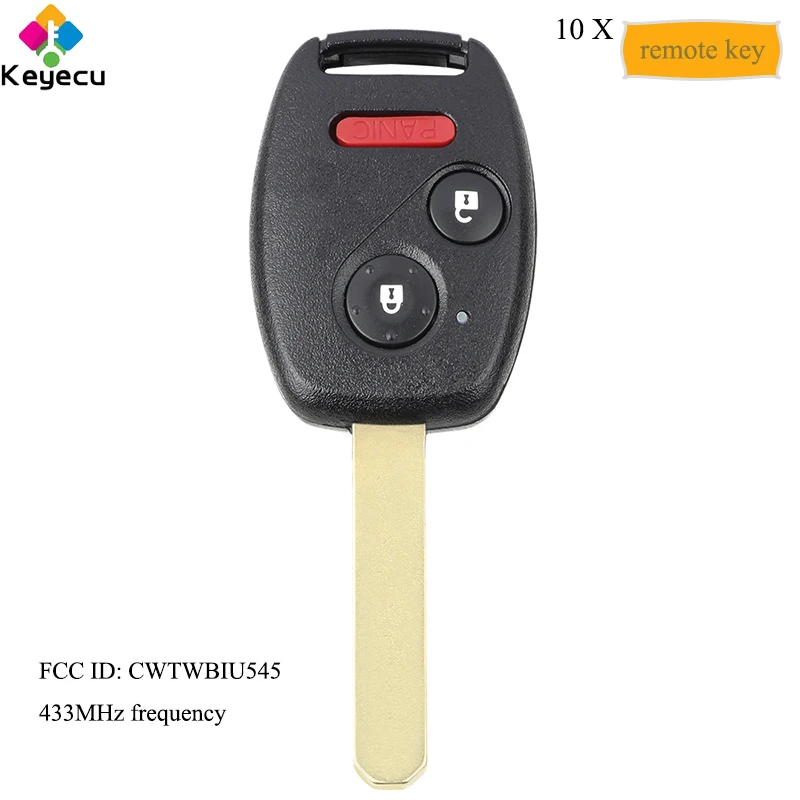 KEYECU 10 шт. Автомобильный ключ дистанционного управления с 3 кнопками 433 МГц ID46