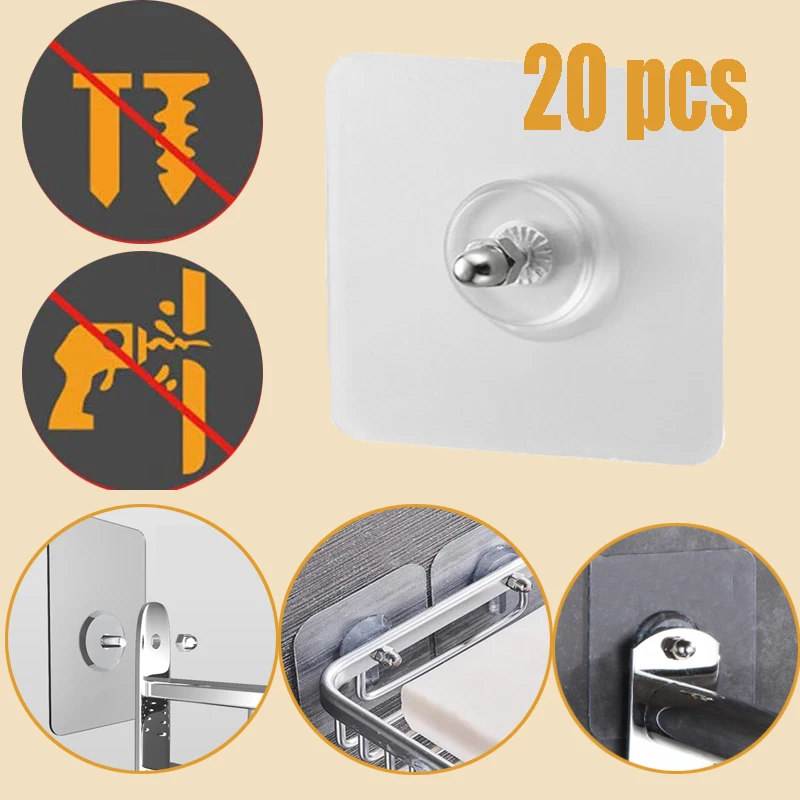 

20pcs Double-Sided Adhesive Punch-Free Screw Sticker Wall Hooks Non-Marking Hook Traceless Picture Hanging Kitchen Bathroom Hook