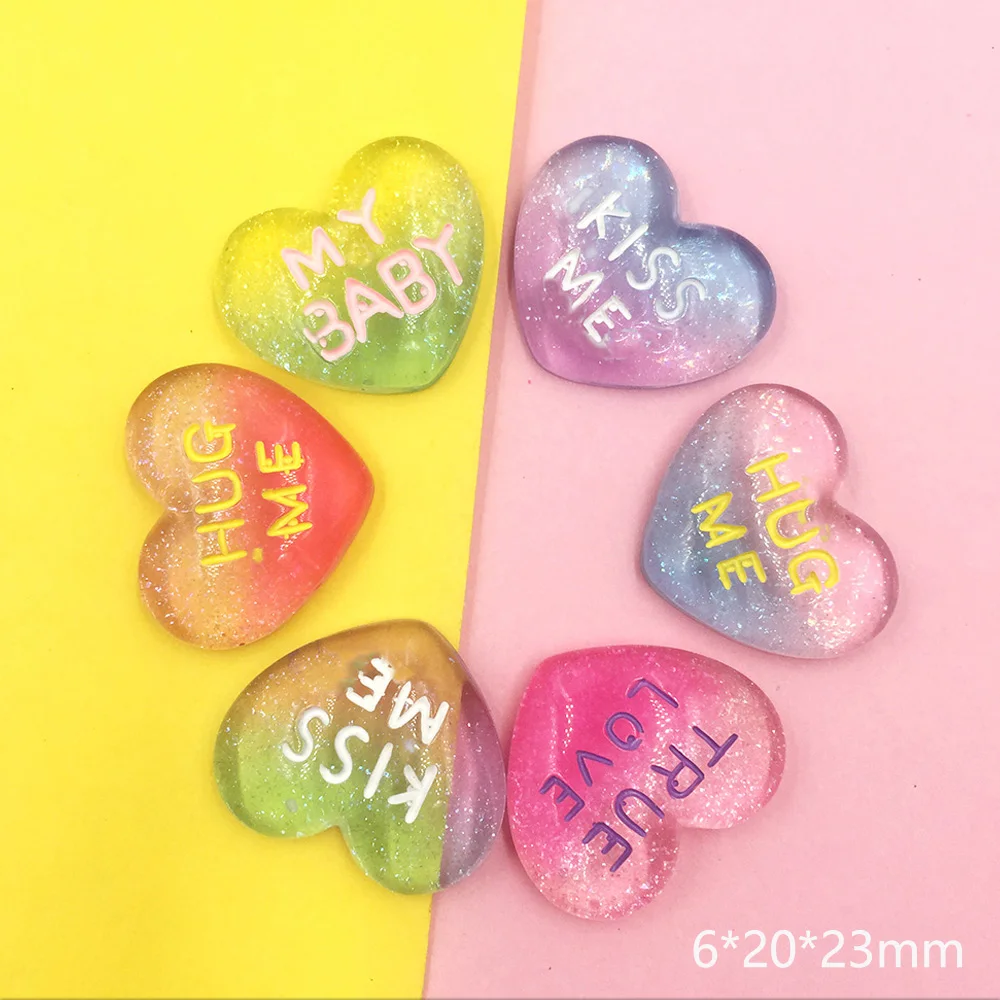 30 шт микс Блеск Радуга настоящая любовь обнимай меня Сердце Flatback Смола Кабошон
