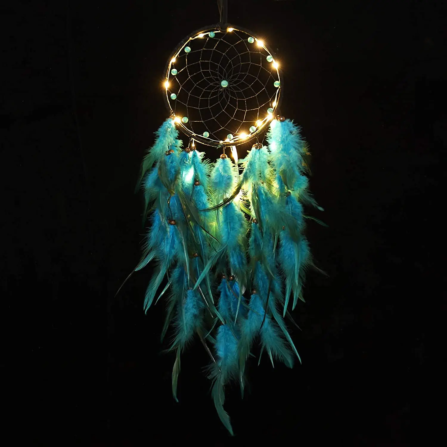 

Blue Dream Catcher with LED Light Boho Home Decor Tassels Feather Dream Catchers Gift for Bedroom Room Decoration Gift