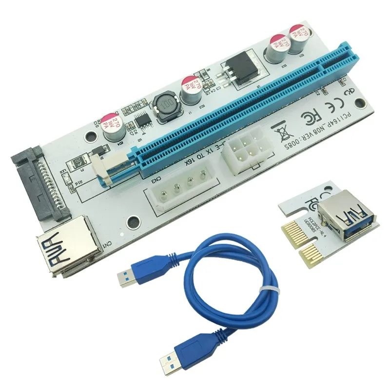 Новый Белый PCI-E Riser 008 Express 1X 4x 8x 16x расширитель PCI E USB 008S адаптер SATA 15pin для BTC Miner USB3.0 |