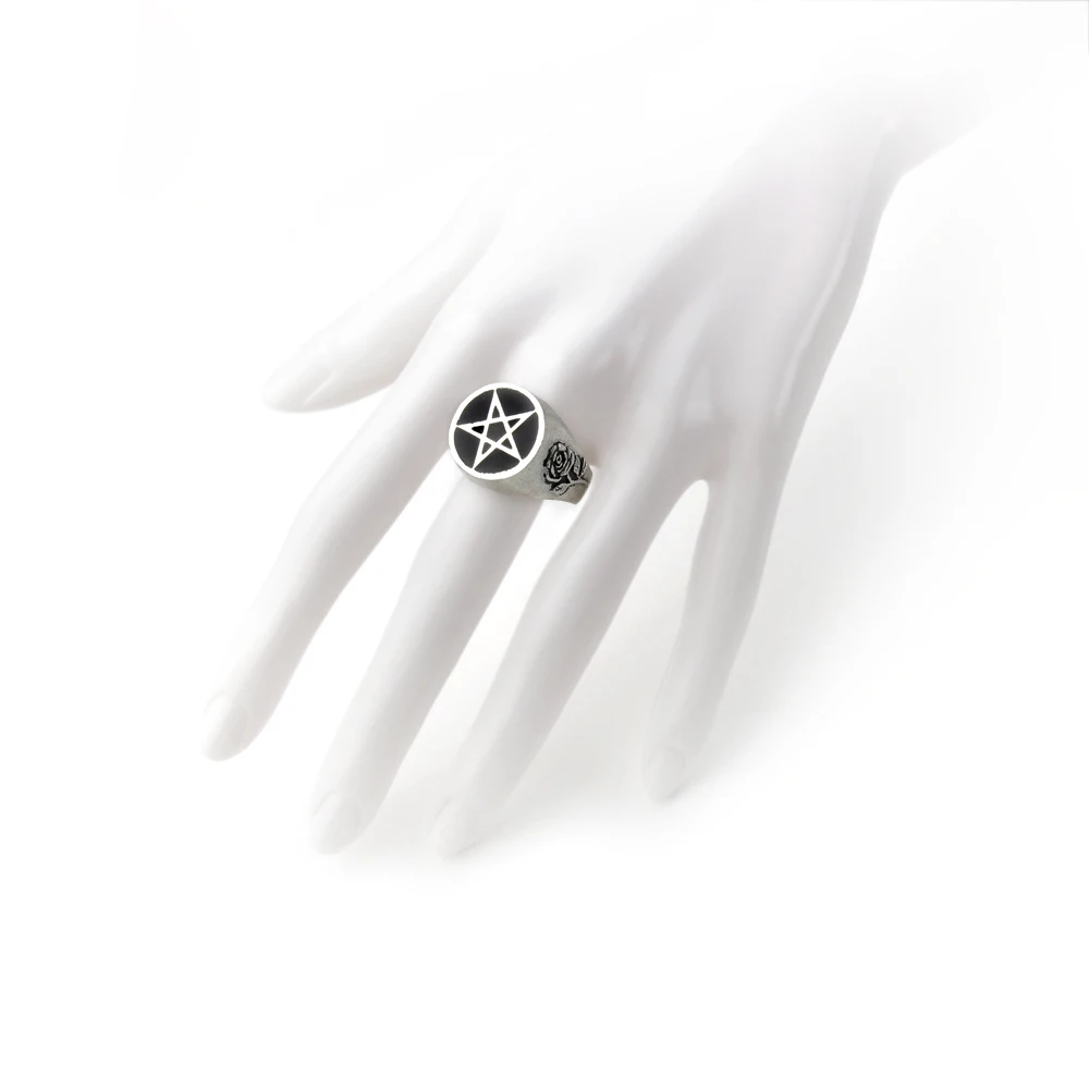 Готическое мужское кольцо в стиле панк пять звезд круглой формы с цветочным