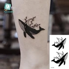 Черно-белые классические водостойкие маленькие татуировки, животные, дельфин, Кит, олень, Временные татуировки, наклейки, боди-арт, поддельные татуировки для мужчин