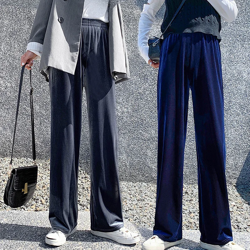 

Women's Autumn and Winter Gold Velvet Wide-leg Pants Elastic High Waist Loose Straight-leg Casual Women's Solid Color Bottoms
