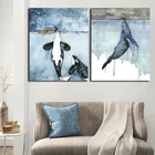 Плакаты, Картина на холсте, акварельная картина, морской пейзаж с китами, Настенная картина для декора гостиной