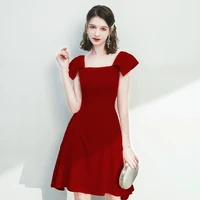 special occasion dresses vintage square collar short luxury burgundy knee length a line backless elegant women prom gown e1012