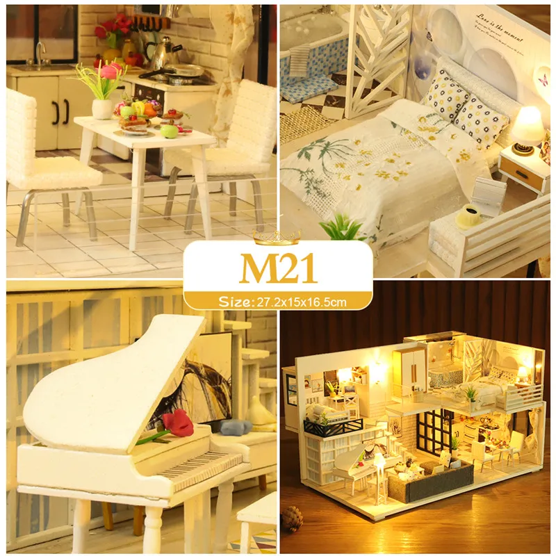 cutebee diy dollhouse kit wooden doll houses miniature doll house furniture kit casa music led toys for children birthday gift free global shipping