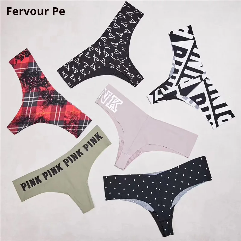 Женские бесшовные трусики танга Fervour Pe с принтом в виде букв PINK низкой талией