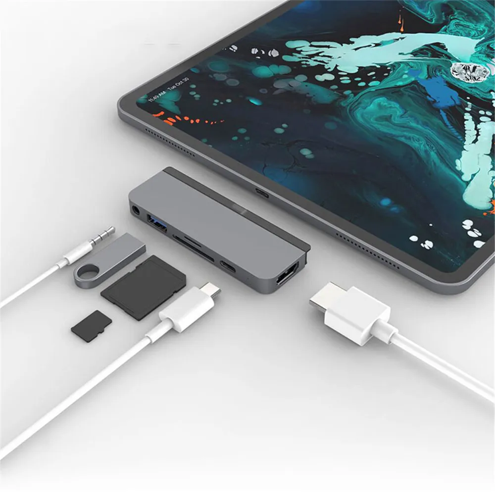USB C концентратор адаптер с USB-C TYPE C зарядка PD 4K HDMI USB 3,0 3,5 мм наушники с iPad Macbook Pro SAMSUNG note s10 pro