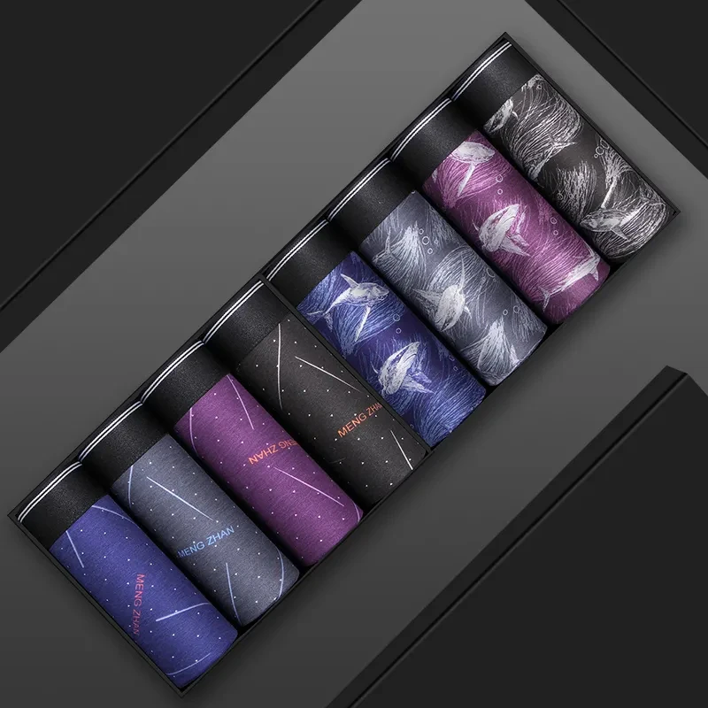 8Pcs/Lot Men's Underwear Youth Boxer Pants Cotton Oversized Shorts Medium Waist Adult Four Corner Underpants