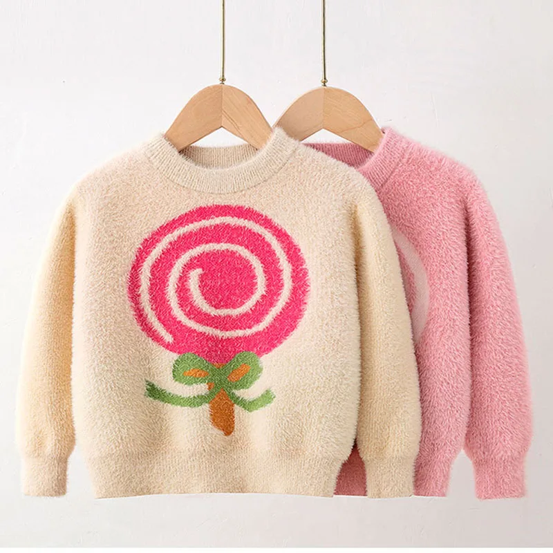 

Cute Kids Girls Long Sleeve Lollipop Printing Sweater Children Clothing Autumn Winter Baby Kids Girls Knit Pullover Sweaters