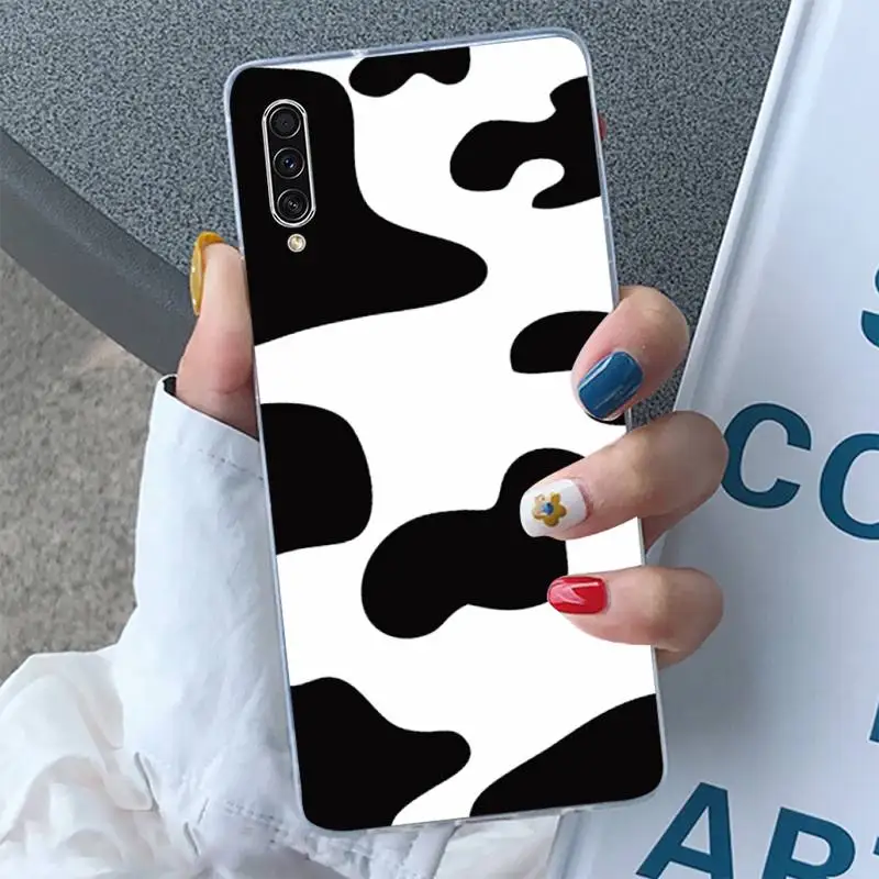 

Cow Milk Black White texture Phone Case Transparent for Samsung A 71 51 21S S 20 fe 10 9 8 plus xiaomi 11 redmi note 9 8 s pro