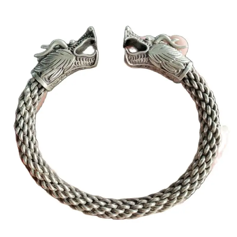 

Collection China Tibetan Silver Carved Double Headed Dragon Silver Bracelet