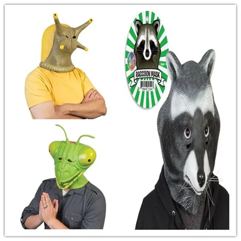 Быстрая доставка 2020 Латексные маски животных Улитка Богомол Енот полное лицо маска Взрослый косплей реквизит Хэллоуин Карнавальная вечеринка.
