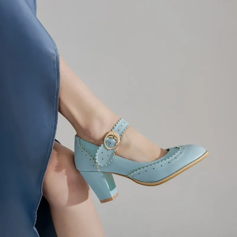 Туфли женские повседневные заостренный носок ремешок с пряжкой квадратный