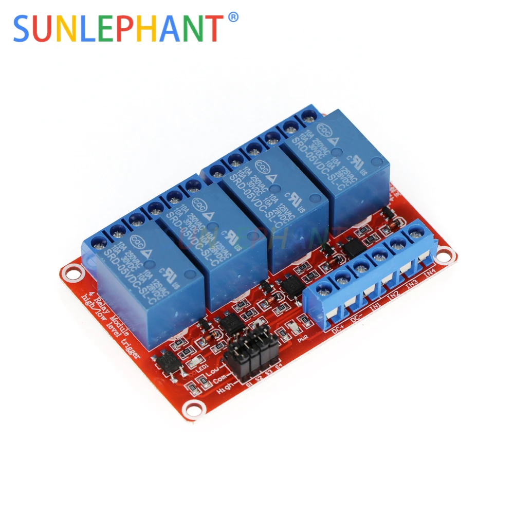 

4 Channel 5V 12V 24V Relay Module Board Shield with Optocoupler Support High and Low Level Trigger for Arduno