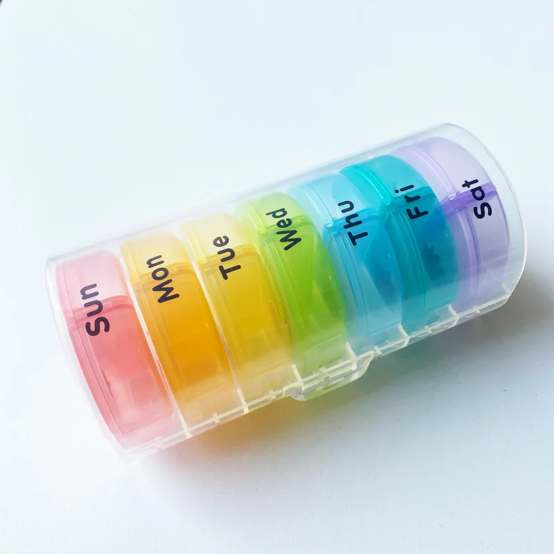 

7 Days Pill Box Travel Weekly Medicine Organizer Case Round Container Day And Night Marking Pill Sorting Vitamin Fish Oil
