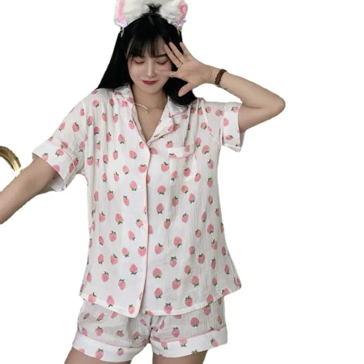 

Marple Pajama Sets Women Summer Simple Lovely Strawberry Printed Ulzzang Loose Womens Sleepwear Soft Friends Fashion Nightwear
