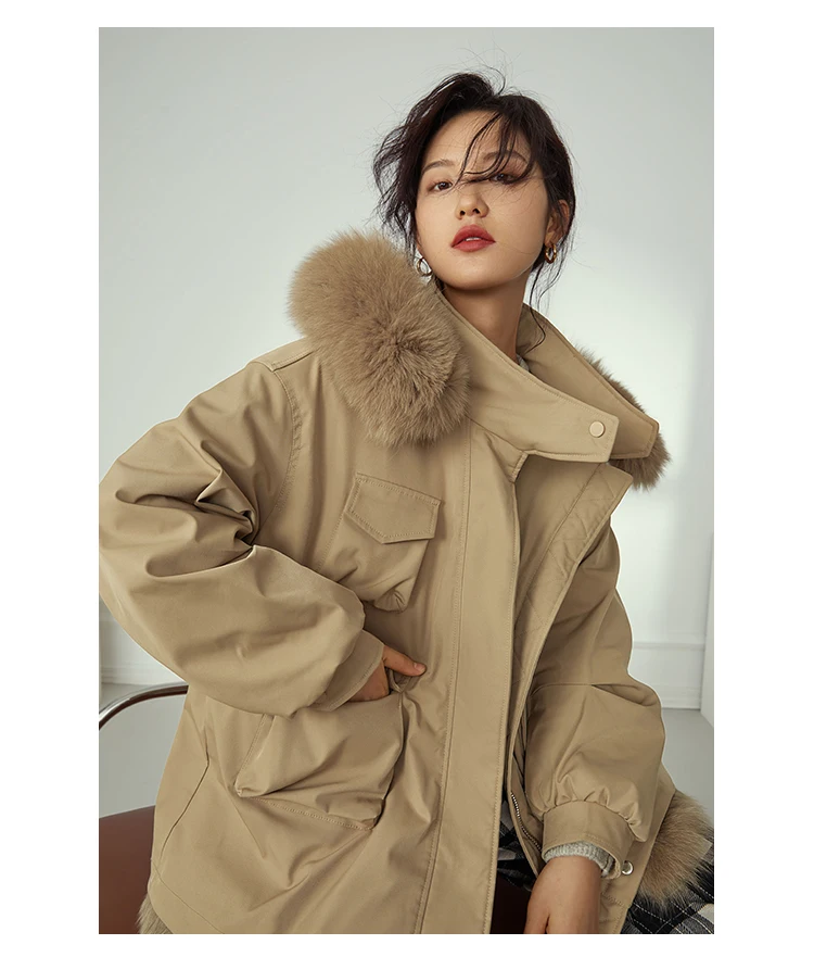 

XS-XL Winter Fur Collar Cotton Jacket Women 2021 Fashion Khaki Single Breasted Parka Jackets Casual Warm Coat Female Clothing