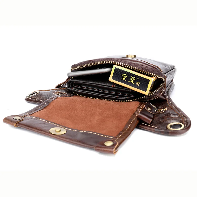 Men's First layer cowhide exercise waist bag  Retro leather bicycle motorcycle bag  European and American styler man belt pouch