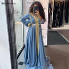 Вечернее кружевное платье Smileven, небесно-голубое марокканское платье-кафтан с длинным рукавом и V-образным вырезом, саудовские Платья для особых случаев, платья на выпускной в арабском стиле