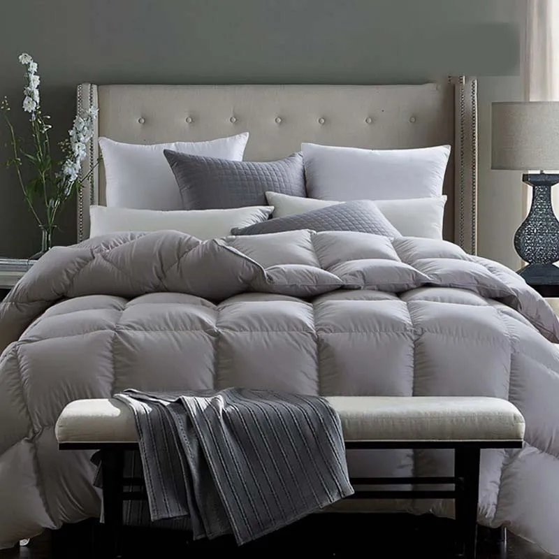 

Высококачественное стеганое одеяло из белого гусиного пуха/утиного пуха, Толстое Зимнее Одеяло 100%, пододеяльник, двуспальная кровать