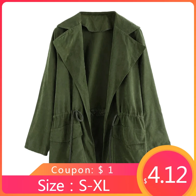 Женская куртка ветровка армейский зеленый парка с длинным рукавом карманами