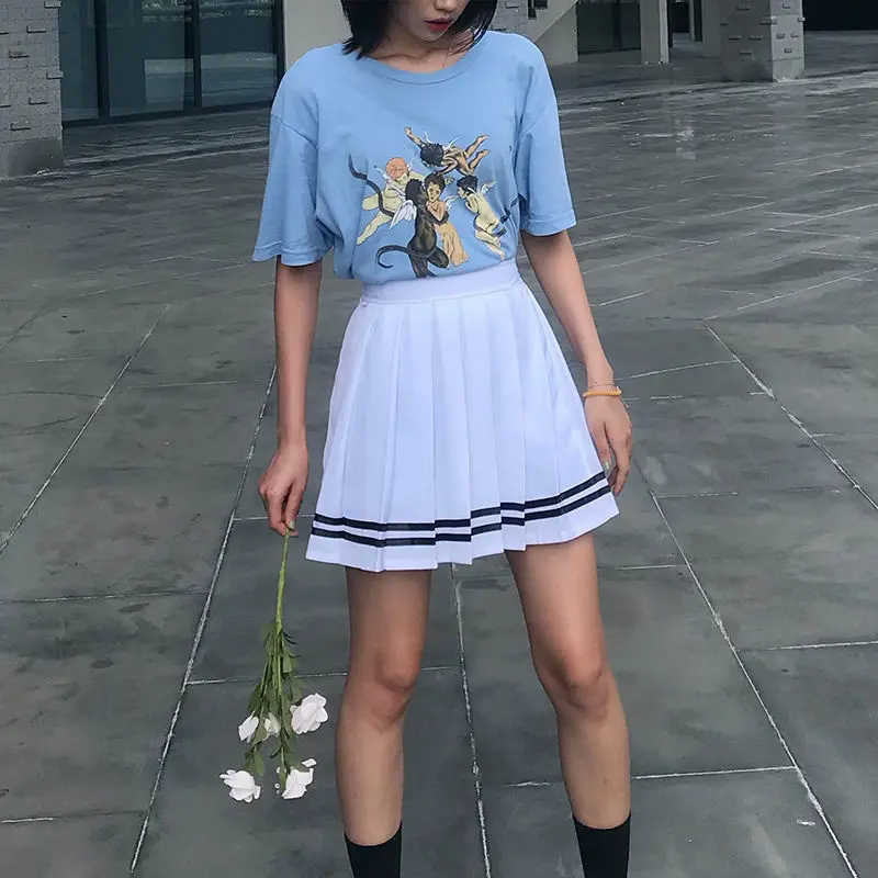 

South Korean high waist Navy pleated skirt slim half length skirt female student short skirt