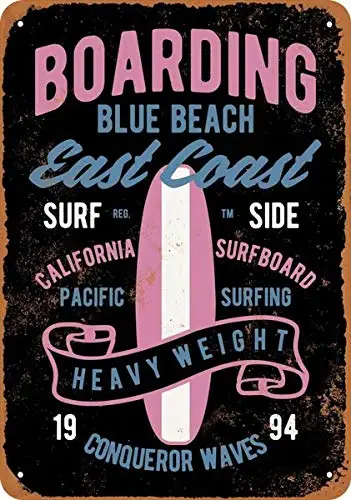

Board The Blue Beach Surf Board Old-fashioned Metal Tin Logo Sign Decoration Beach Surfing Hall Plaque Bar Cafe Decoration Board