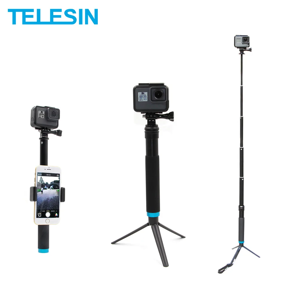 Liga de Alumínio Montagem para Gopro Telesin Selfie Vara Telescópica Handheld Telescópio Pólo Monopé Tripé Xiaoyi Dji Osmo Ação 2