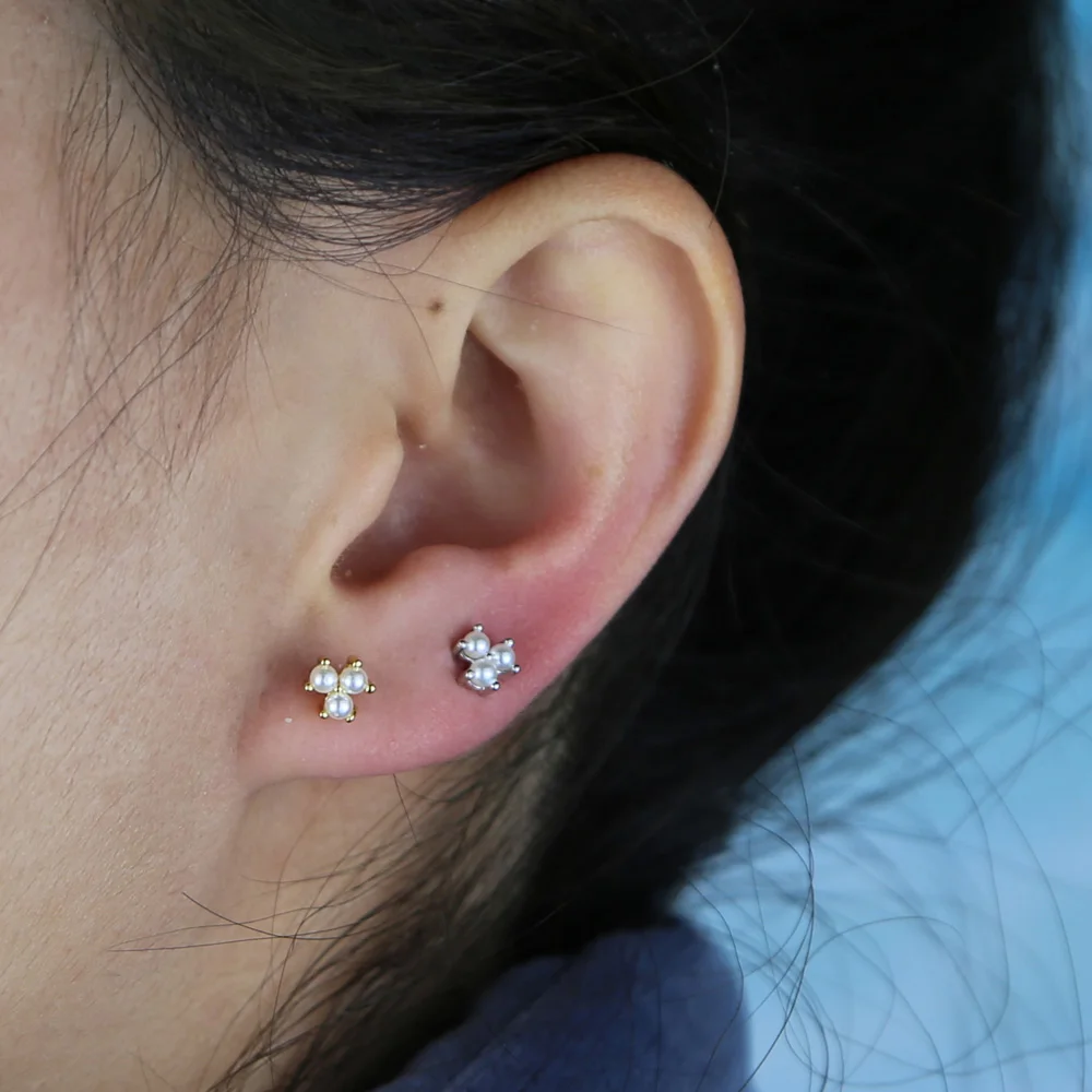 Модные серьги-гвоздики в Форме Бусин золотого и серебряного цвета мини-серьги