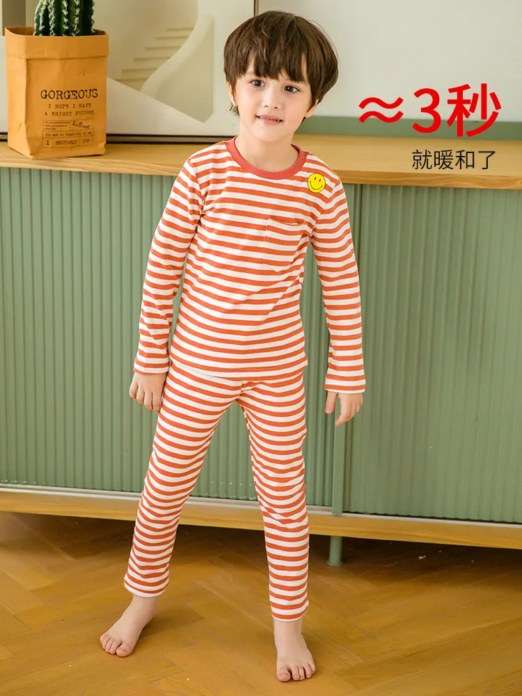 

Spring Fall Autumn Winter Boys Girls Pajamas Cotton Sleepwear Warm Thicken Kids Children Self-Heating Thermal Seamless