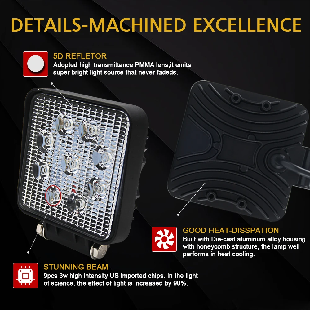 CO LIGHT 4inch Work LED Light Bar 27W Car Bright Led Beams 12V 24V Lamp For Jeep ATV SUV 4WD 4x4 Tractor Off-road | Автомобили и