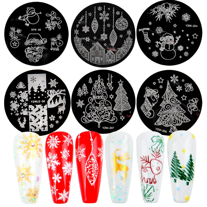

2023 New 5.6cm Round Nail Art Stamp Nail Stamping Template Christmas Series DIY Nail Designs Manicure Image Plate Stencil