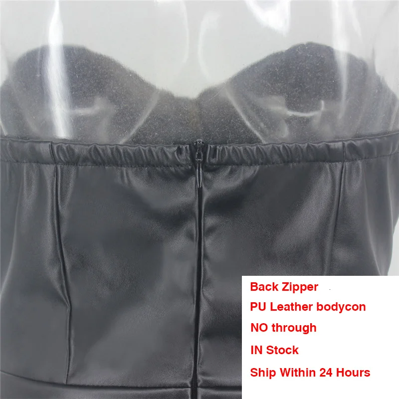 

Summer Red PU Leather Sexy Dress Women Backless Strapless Bodycon Dress Night Club Elegant Mini Party Dresses Vestidos