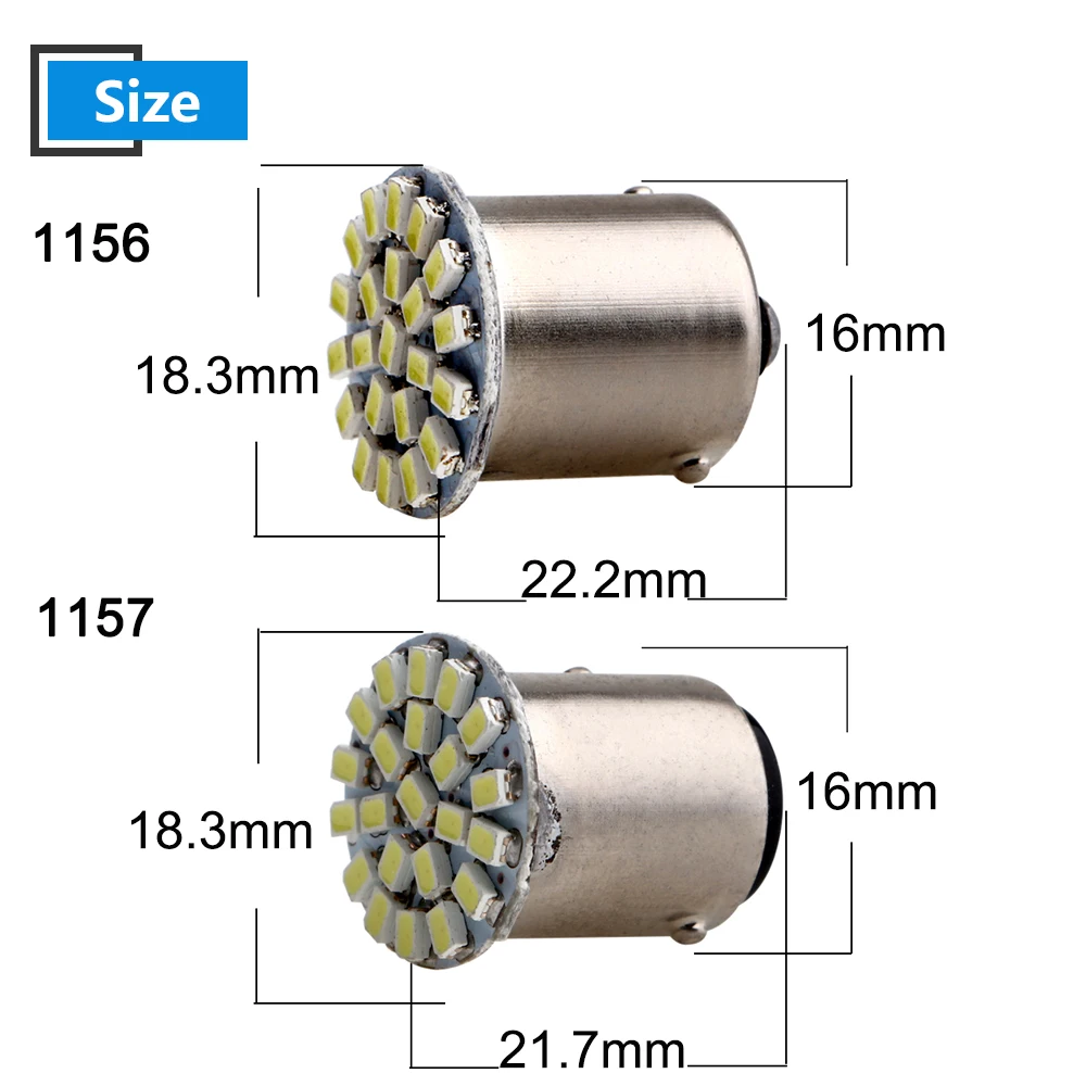 10 шт 24V 1206 22 SMD светодиодные лампы 1156 BA15S P21W 1157 BAY15D P21/5 Вт S25 Авто Сигнал поворота, стоп-сигналы Белый индикатор 176LM автомобиля