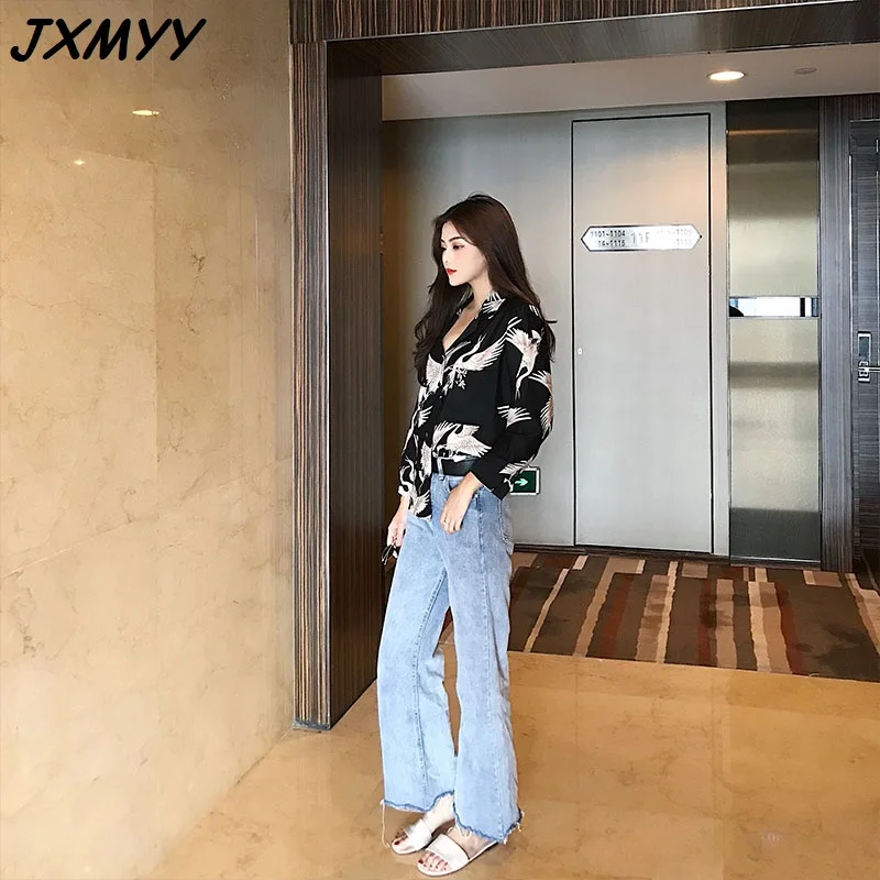 

2021 Fashion New Products Spring Wear Large Size Korean Version Loose and Thin Crane Shirt Retro All-match All-match Shirt 4XL