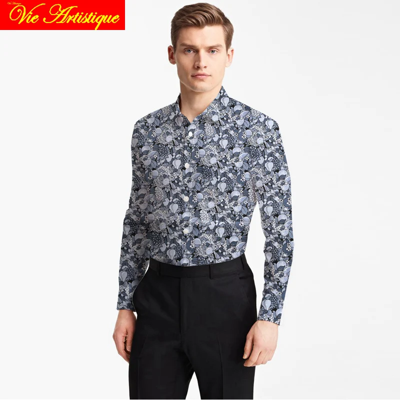 

Мужские рубашки с цветочным принтом, на заказ, из хлопка, для деловых встреч, для торжественных случаев, для свадебных торжеств, белая, с прин...