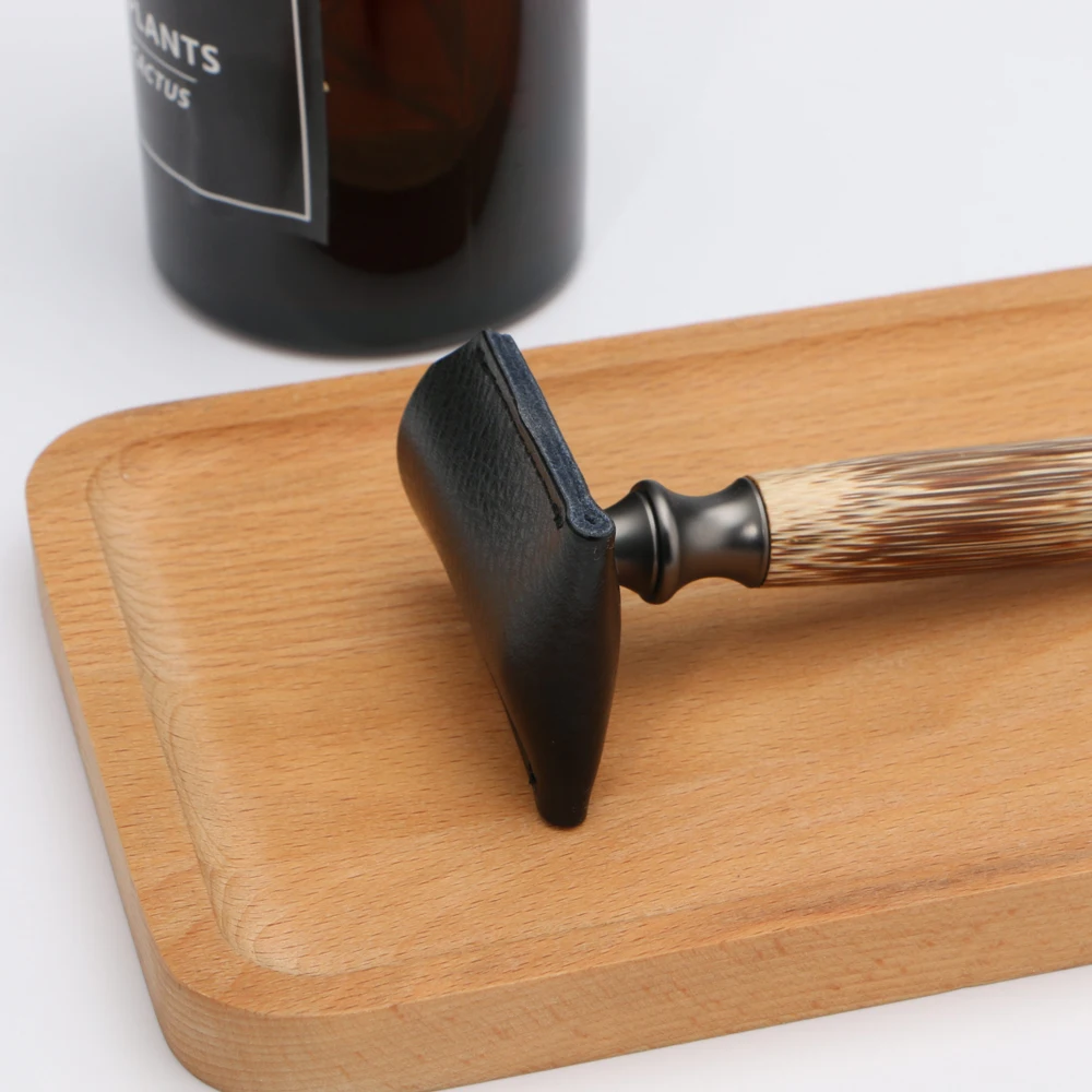 

HAWARD Double Edge Safety Razor Head Sleeve Protective Case Genuine Leather Safety Razor Head Cover