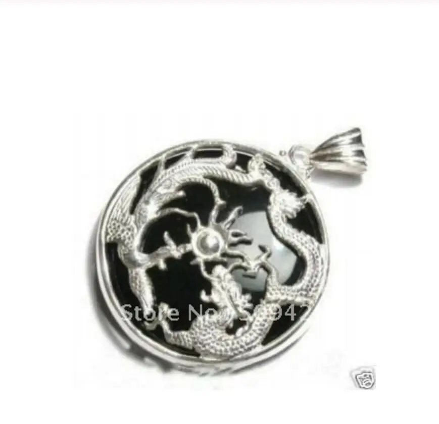 Бесплатная доставка черный нефрит серебряный дракон ожерельлье Феникса