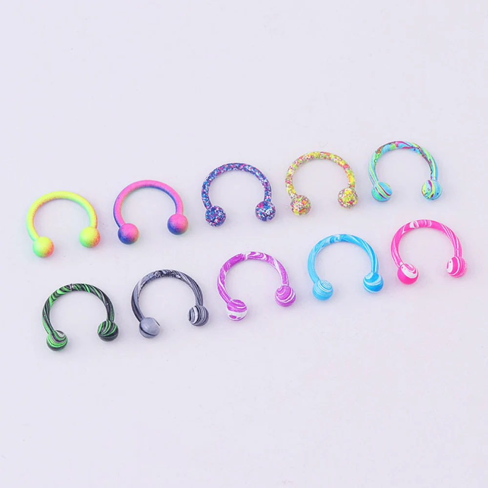

10 Pcs/Set U Shaped Fake Nose Ring Hoop Septum Rings Stainless Steel Nose Baking Print Pattern color Jewelry