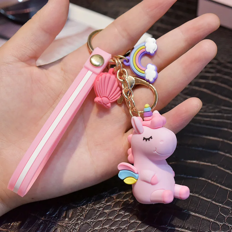 

Fashion Stereo Rainbow Unicorn Keychain Keyring Plush Toys for Kids Creative Phone Bag Car Exquisite Pendant Gift for Friends