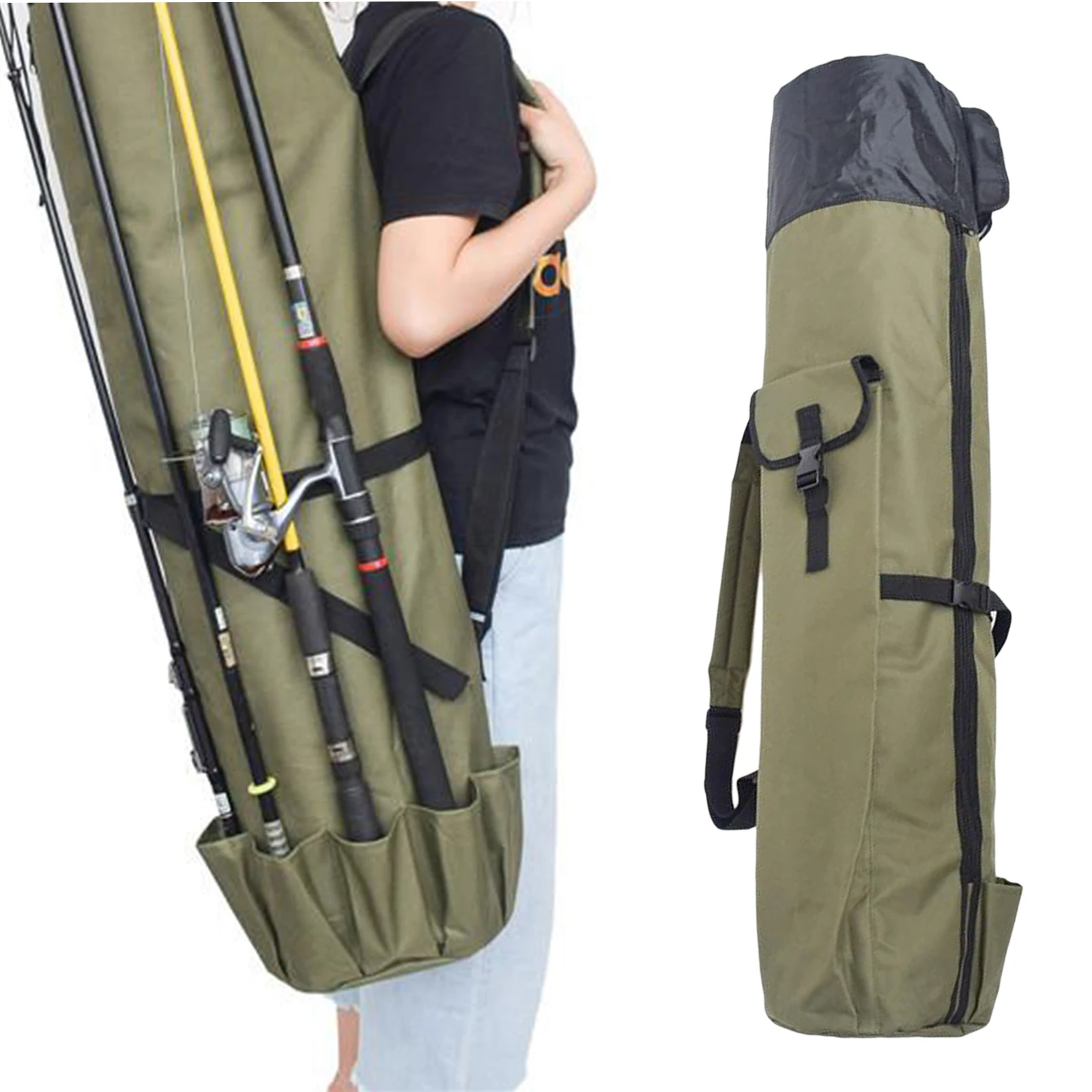 

Waterproof Fishing Tackle Bag Fishing Rods Holder Travel Reel Carry Case Pole Tools Storage Bags Holds 5 Poles