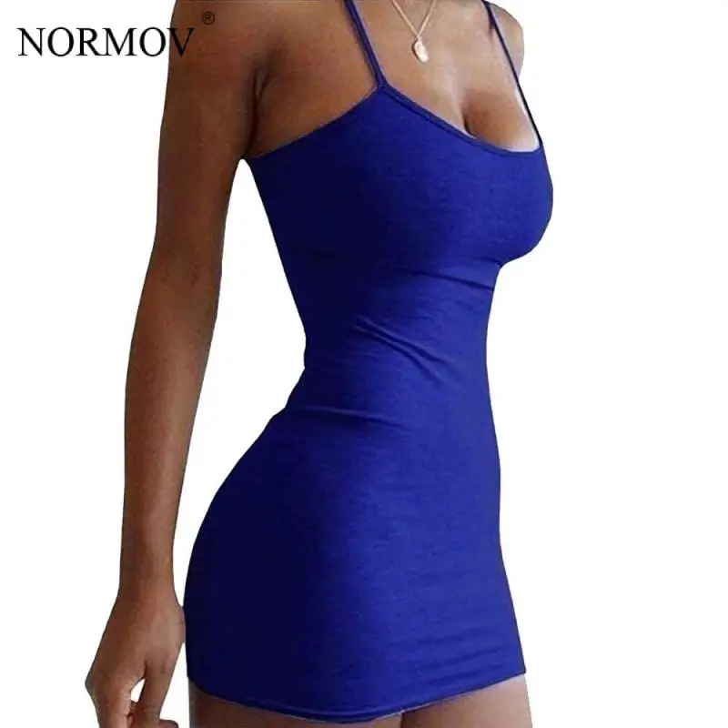 NORMOV Sexy Bodycon Dress Womens Summer Casual Cotton Stretchy Sleeveless Solid Elastic Thin Shoulder | Женская одежда
