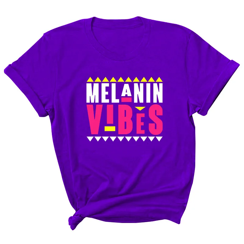 

MELANIN Letter Print Women T Shirt Short Sleeve O Neck Loose Women Tshirt Ladies Tee Shirt Tops Clothes Camisetas Mujer