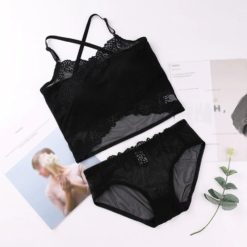 Комплект прозрачного кружевного бюстгальтера и трусиков женское сексуальное