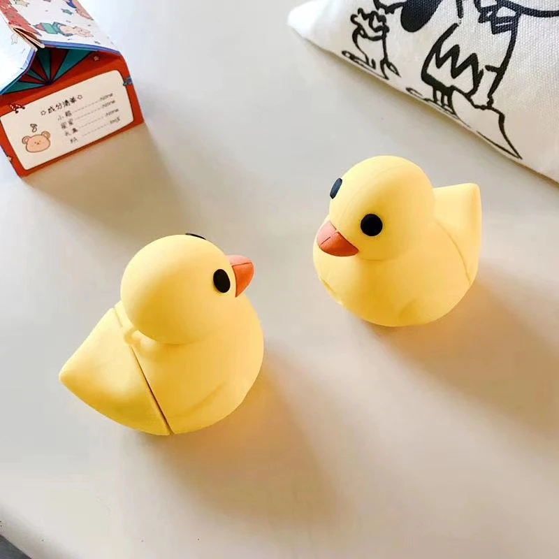 Чехол для Airpods с 3D рисунком маленькой желтой утки мягкий чехол 2 силиконовый